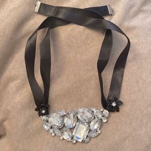 ✅Handcrafted large rhinestone statement necklace  w/black ribbon fastener 🖤